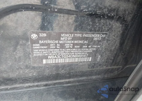 2013 BMW 328I from USA, damaged, VIN WBA3C1G54DNR49567